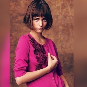 Tabitha Anthro Beribboned Buds Cardi Fuchsia XS